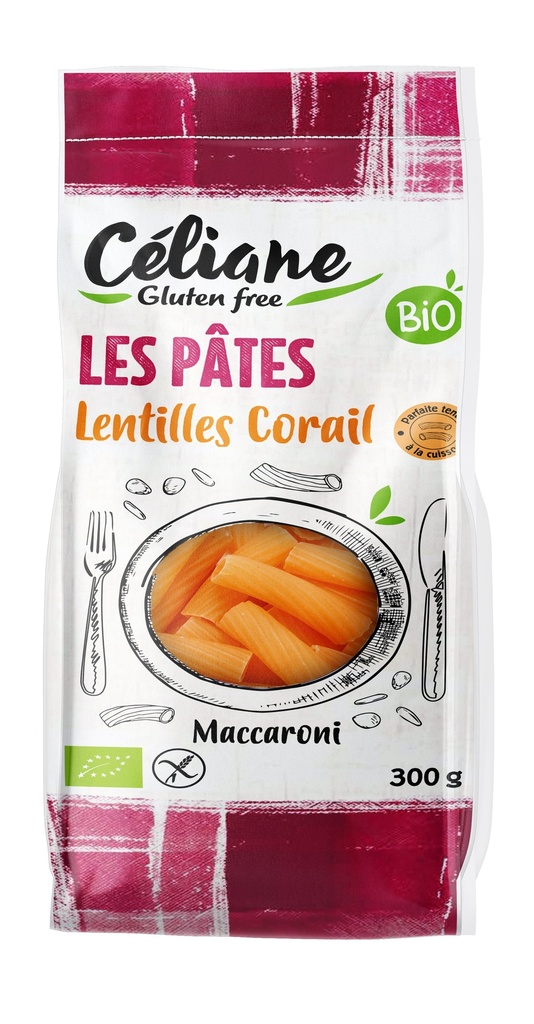 Macaroni maïs et lentilles rouges bio 300g