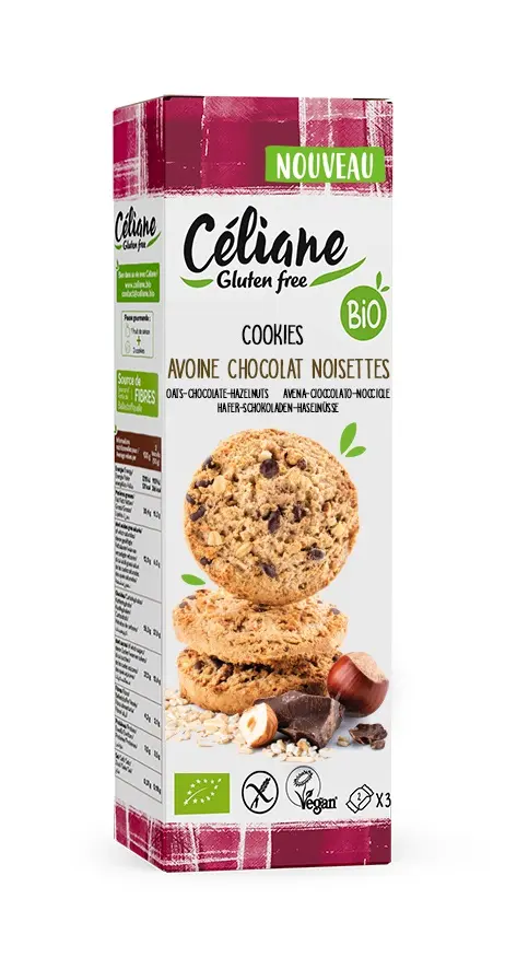 Céliane cookies avoine choc. noisettes bio 3p 120g