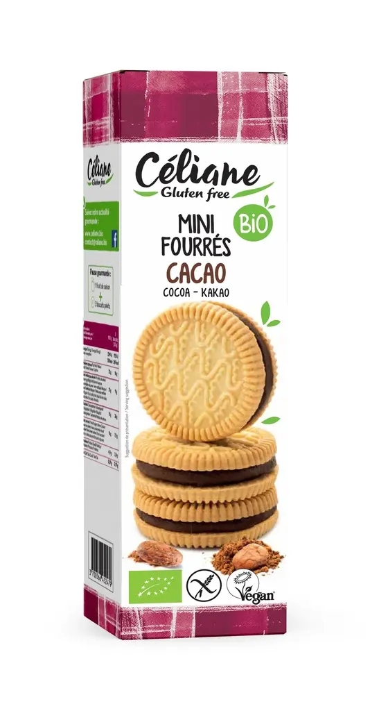 Céliane mini cookies filled with organic cocoa, 125 g