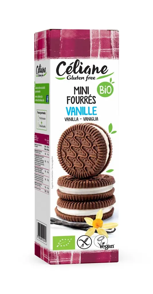 Céliane mini cookies filled with organic vanilla, 125 g
