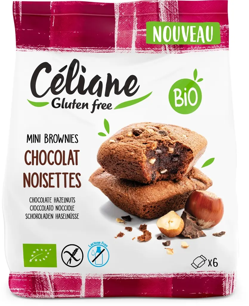Céliane Mini-Schokoladen-Haselnuss-Brownies, Bio, 6 Stück, 170 g