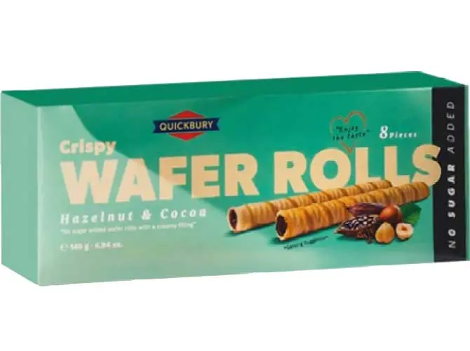 Hazelnoot- en cacao-gerolde wafels (bevatten gluten)