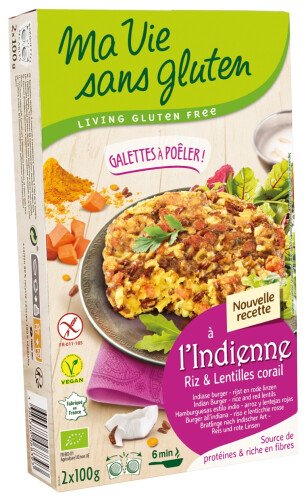 Galettes à poêler à l'Indienne - riz et lentilles corail bio 2 x100 g