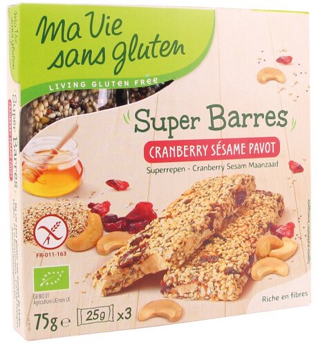 Super barres cranberry, sésame & pavot bio 75 g