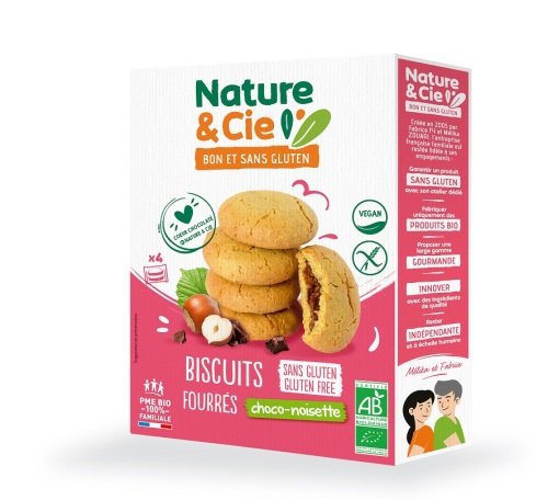 Biscuits fourrés au chocolat noir et à la noisette bio (4 x 2 pièces) 135 g